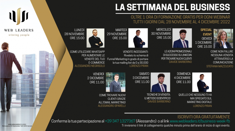 La settimana del business dal 28 novembre al 4 dicembre, webinar gratuiti sul web marketing